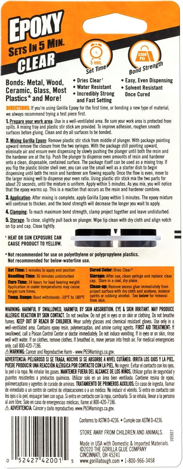 (For Kintsugi) Gorilla 5 - Minute Epoxy - The Clay Hole - Pottery & Art Community