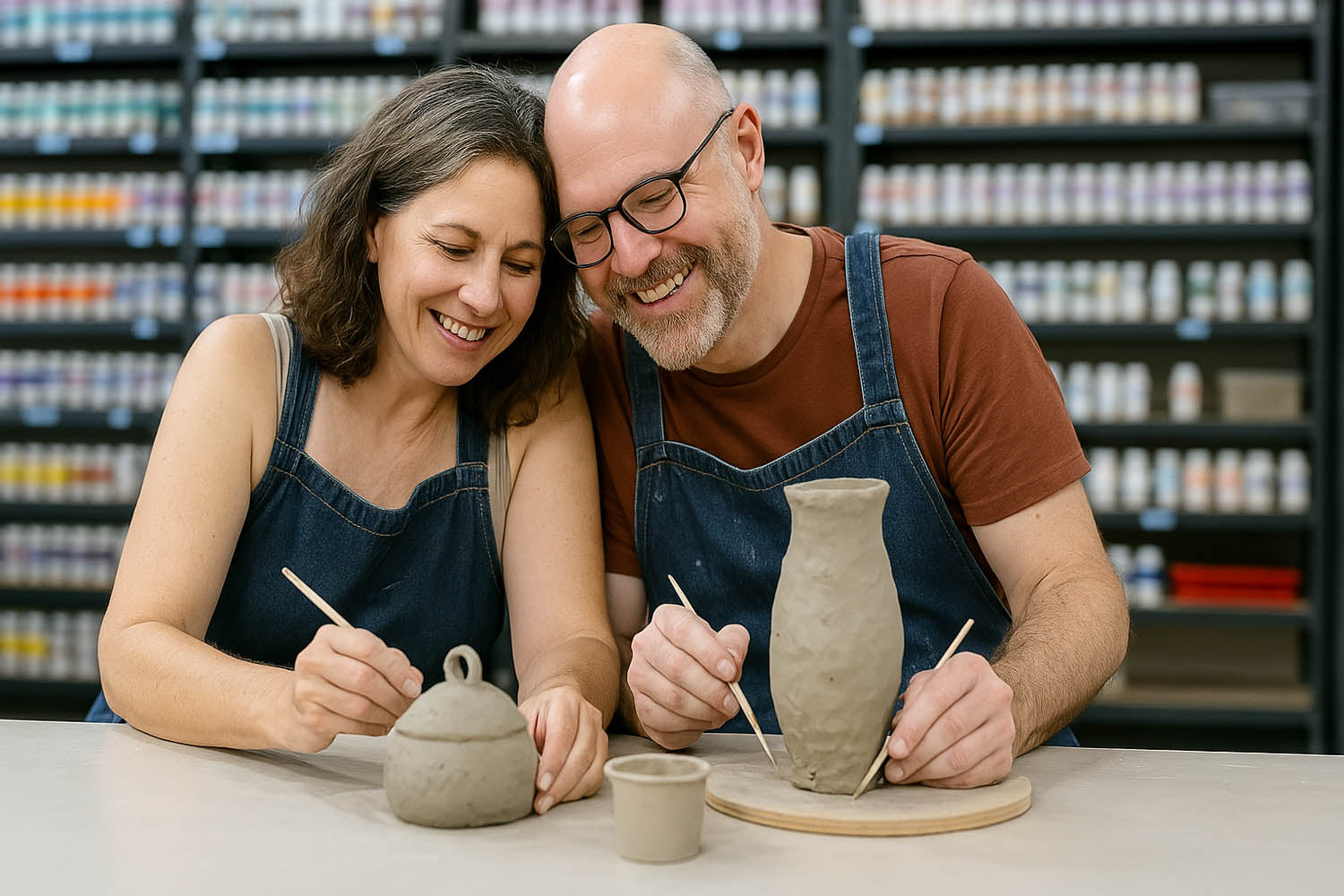 Draper family of different personality types doing pottery together at The Clay Hole