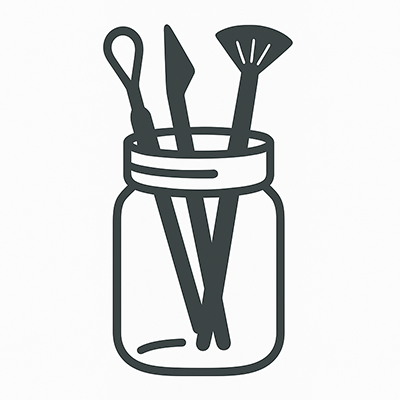 Icon of a sleek pottery wheel and modern kiln inside a clean, well-lit studio outline, symbolizing The Clay Hole’s state-of-the-art equipment and professional workspace.