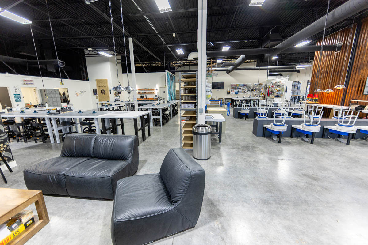 Interior of The Clay Hole pottery studio showing its large open workspace
