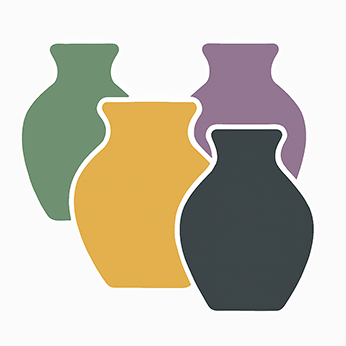 Icon representing flexible pottery memberships: a stylized calendar with adjustable arrows and a pottery wheel in the center, symbolizing customizable class schedules and commitment-free monthly plans.