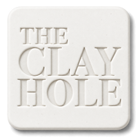 White Laguna #16 Porcelain cone 6 clay tile, unglazed, stamped with The Clay Hole logo