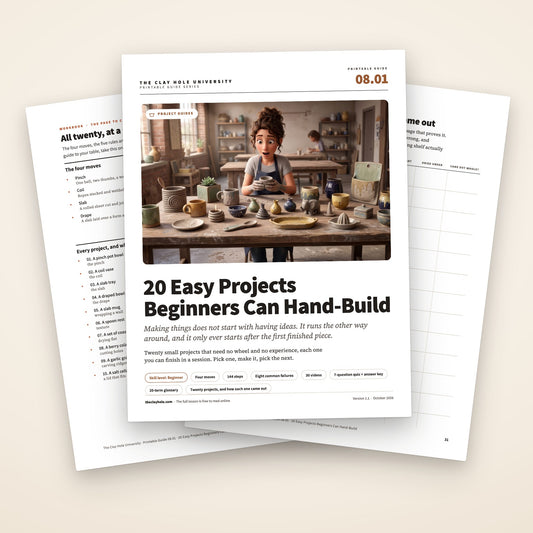 20 Easy Projects Beginners Can Hand-Build printable guide: the cover, with the one page project reference and the twenty project log fanned behind it