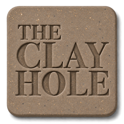 Tan Laguna 52 Buff clay tile, unglazed, stamped with The Clay Hole logo