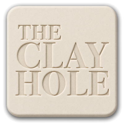 Cream Laguna B-Mix clay tile, unglazed, stamped with The Clay Hole logo