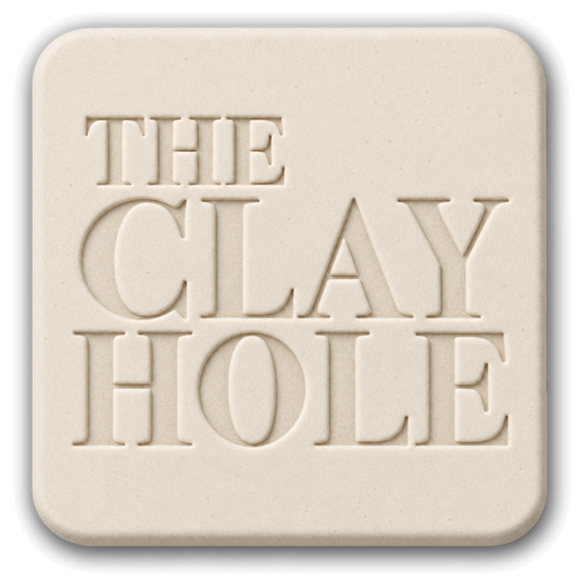 Cream Laguna B-Mix clay tile, unglazed, stamped with The Clay Hole logo