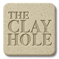 Cream Laguna B-Mix with Specks clay tile, unglazed, stamped with The Clay Hole logo