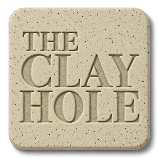 Cream Laguna B-Mix with Specks clay tile, unglazed, stamped with The Clay Hole logo