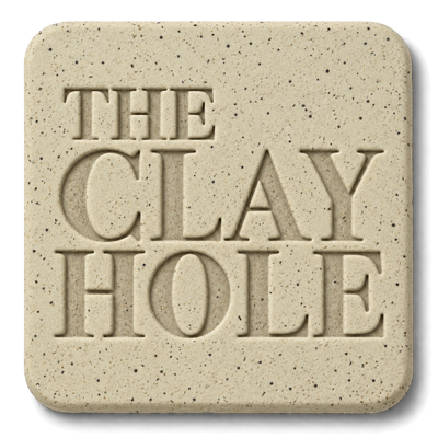 Cream Laguna B-Mix with Specks clay tile, unglazed, stamped with The Clay Hole logo