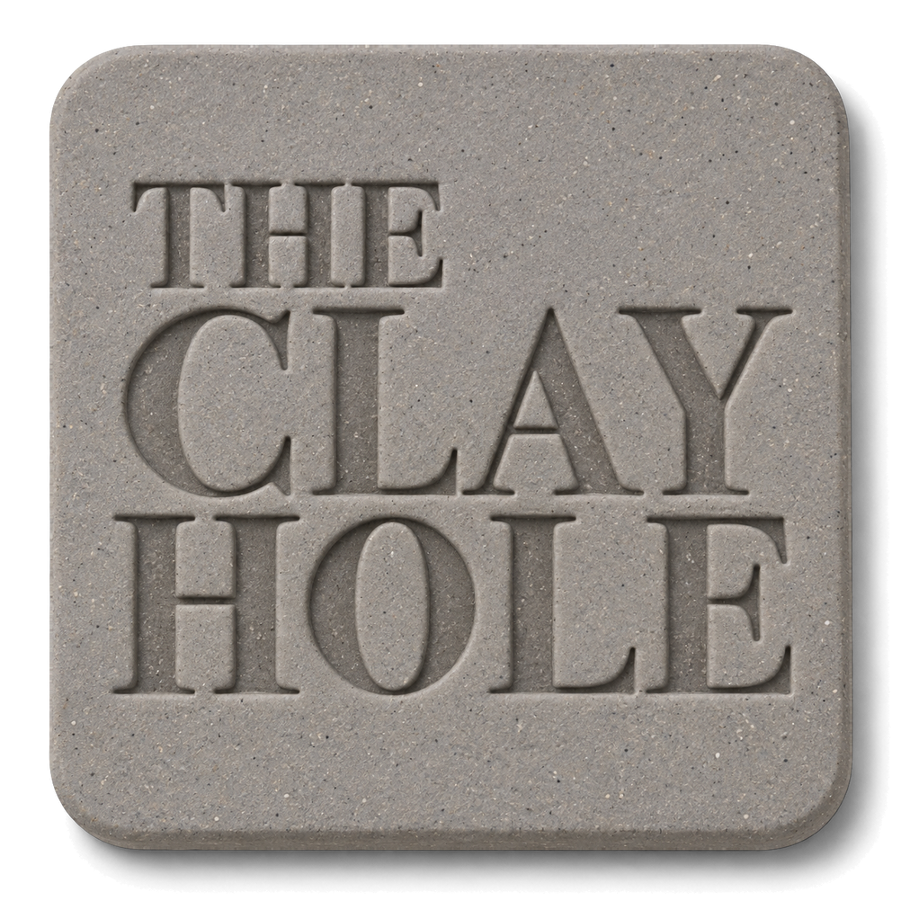 Sio-2 Berlin Gray clay tile, unglazed, stamped with The Clay Hole logo