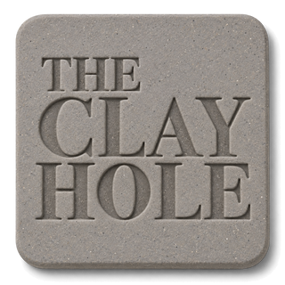 Sio-2 Berlin Gray clay tile, unglazed, stamped with The Clay Hole logo