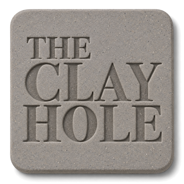 Sio-2 Berlin Gray clay tile, unglazed, stamped with The Clay Hole logo