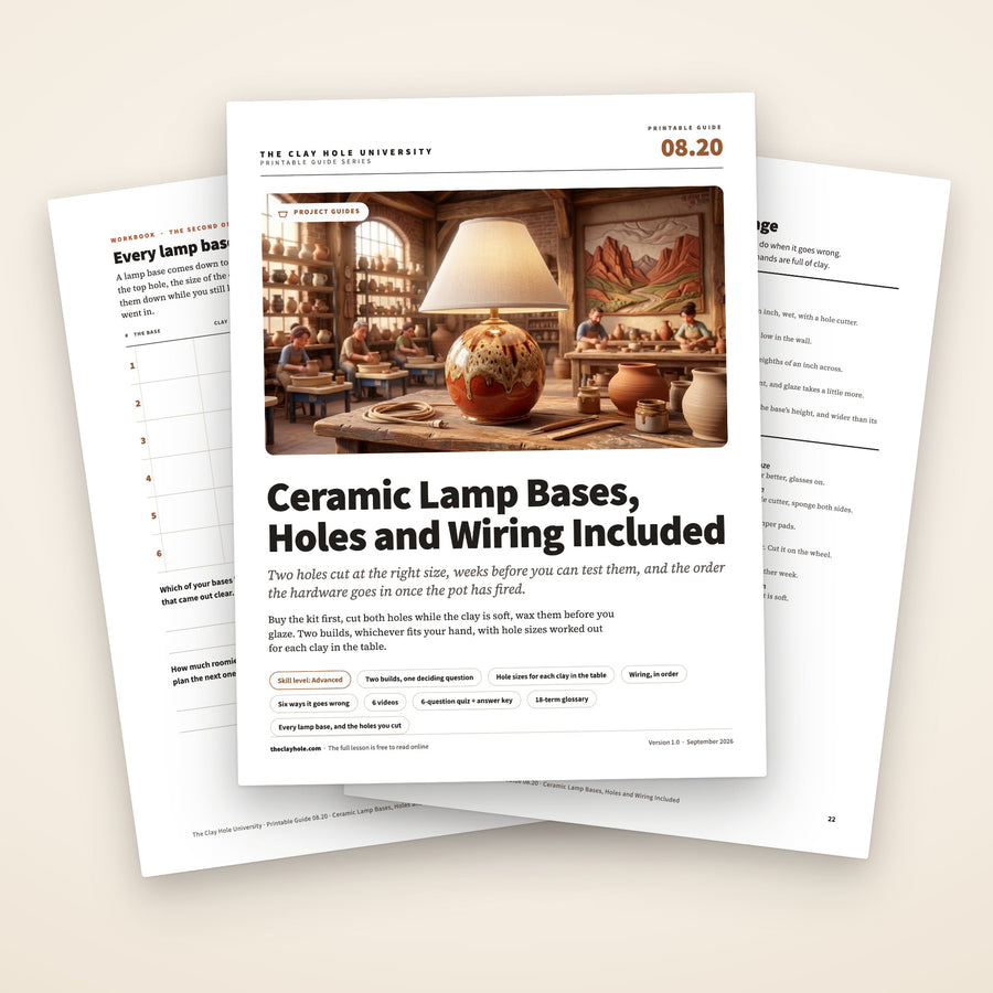 Ceramic Lamp Bases, Holes and Wiring Included printable guide: the cover, with the lamp base log and the one page summary of numbers and faults fanned behind it