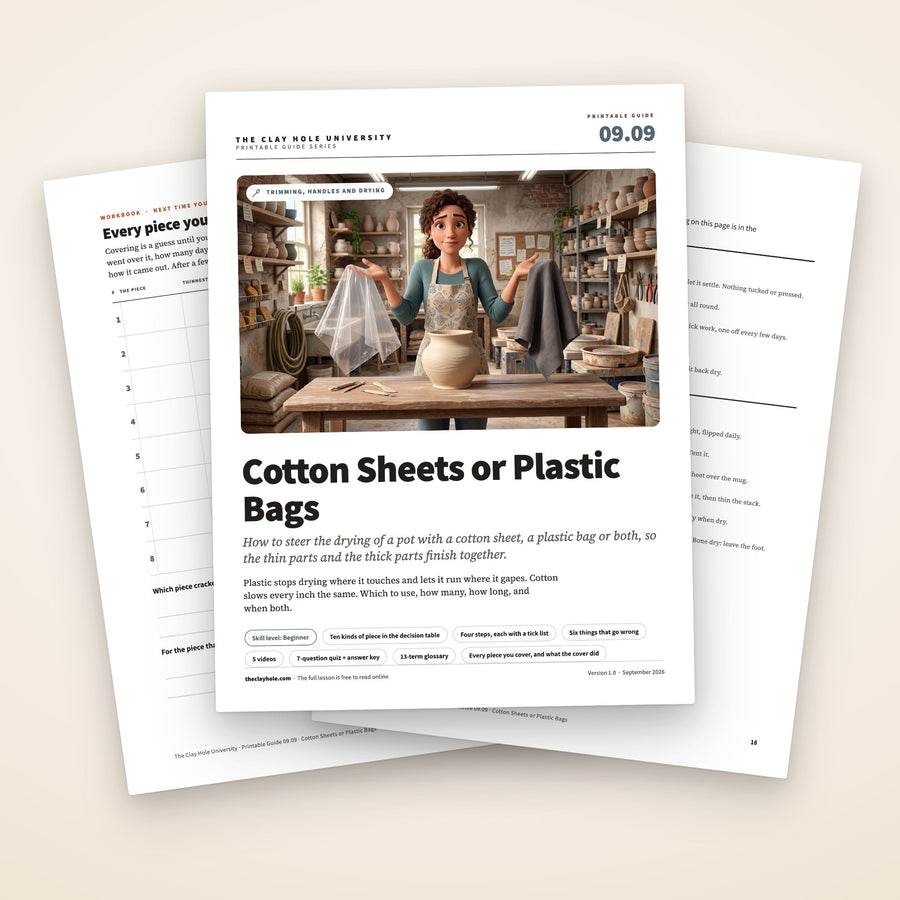 Cotton Sheets or Plastic Bags printable guide: the cover, with the practice log and the one page summary fanned behind it