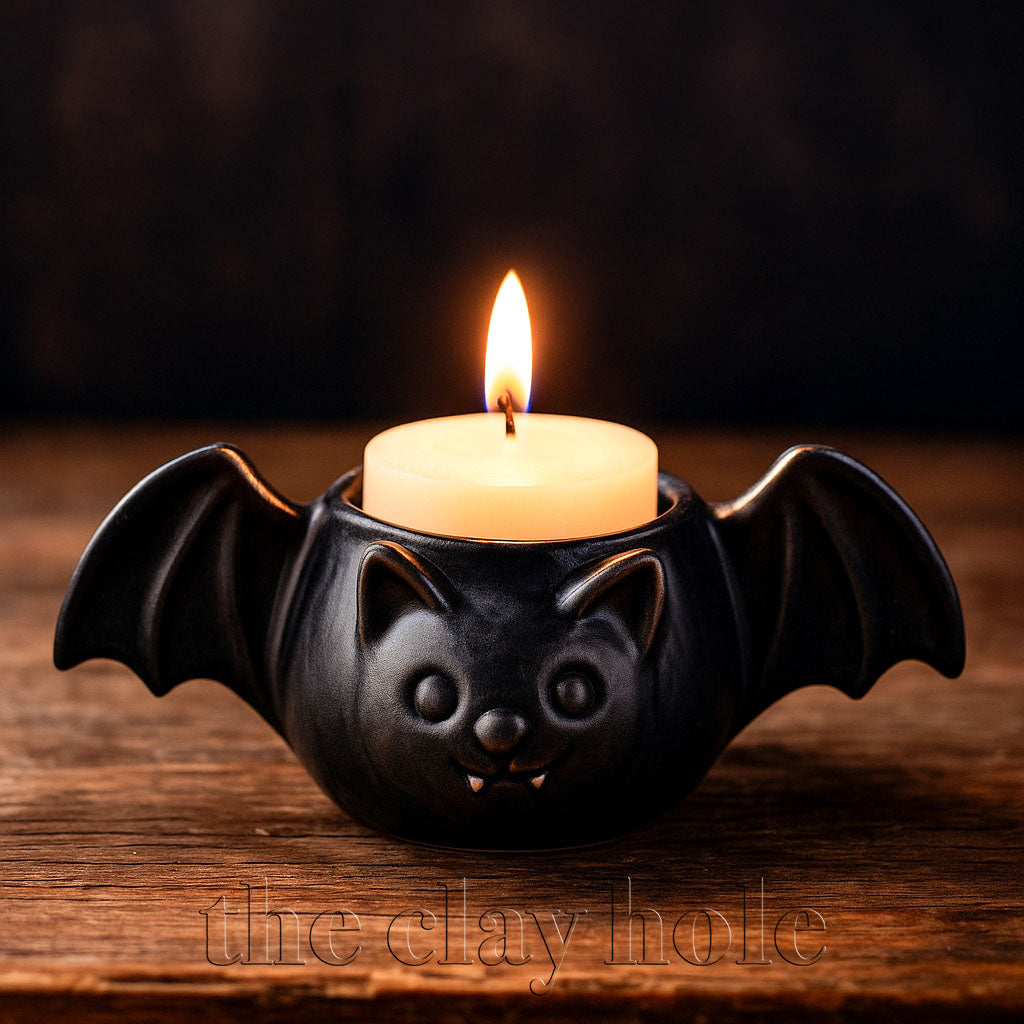 A Halloween Candle Holder made in a pottery and ceramic class