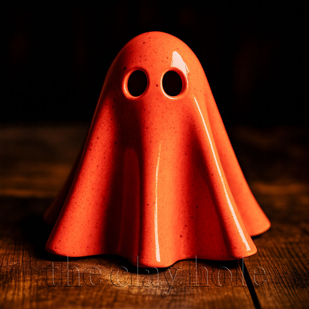 A ceramic ghost made in a pottery and ceramic class
