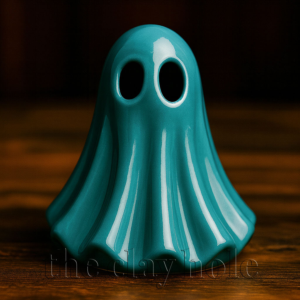 A ceramic ghost made in a pottery and ceramic class