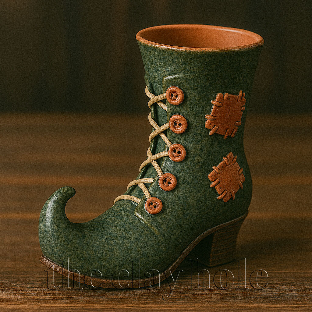 A witch's boot made in a pottery and ceramic class