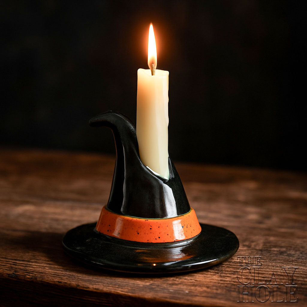 A Halloween Candle Holder made in a pottery and ceramic class