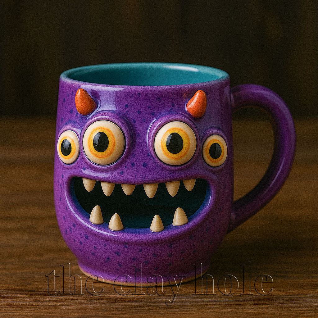 A monster mug made in a pottery and ceramic class