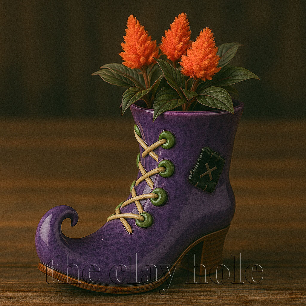 A witch's boot made in a pottery and ceramic class