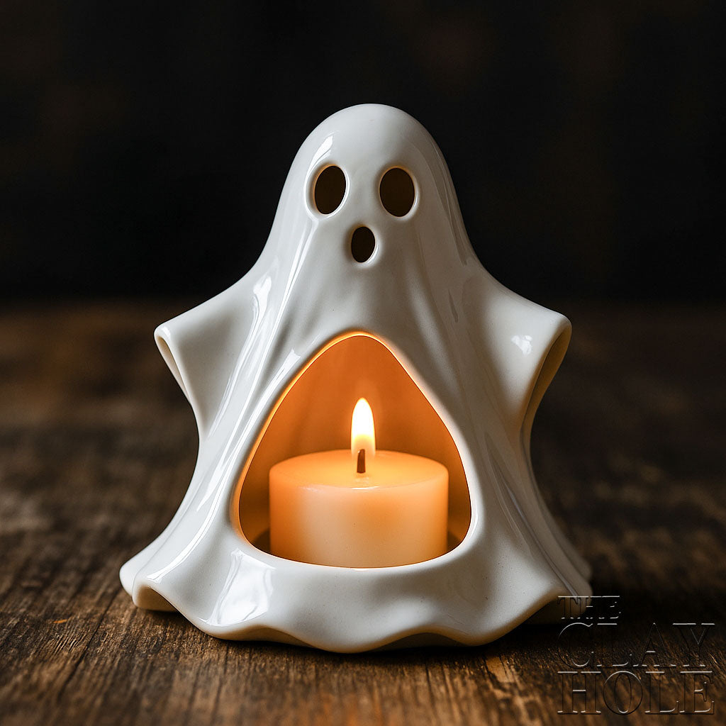 A Halloween Candle Holder made in a pottery and ceramic class