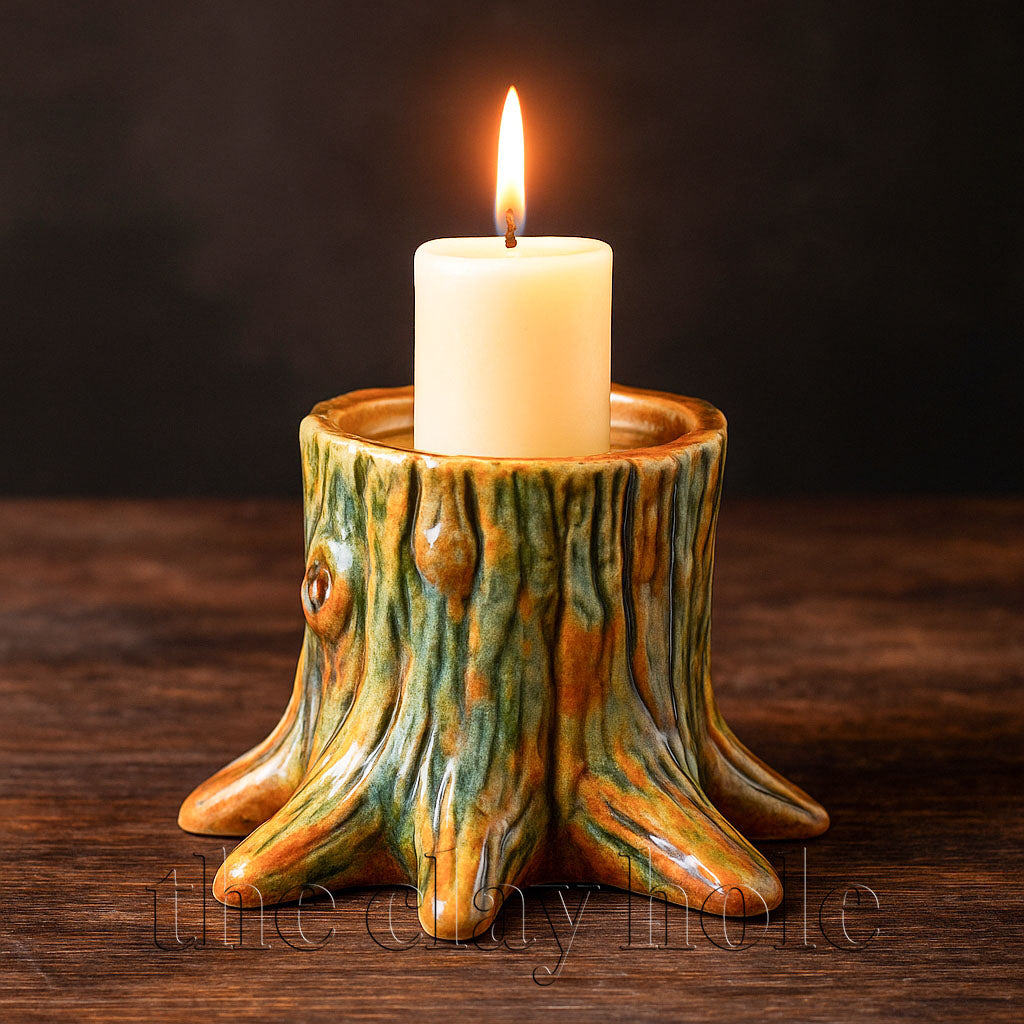 A dead tree stump made in a pottery and ceramic class