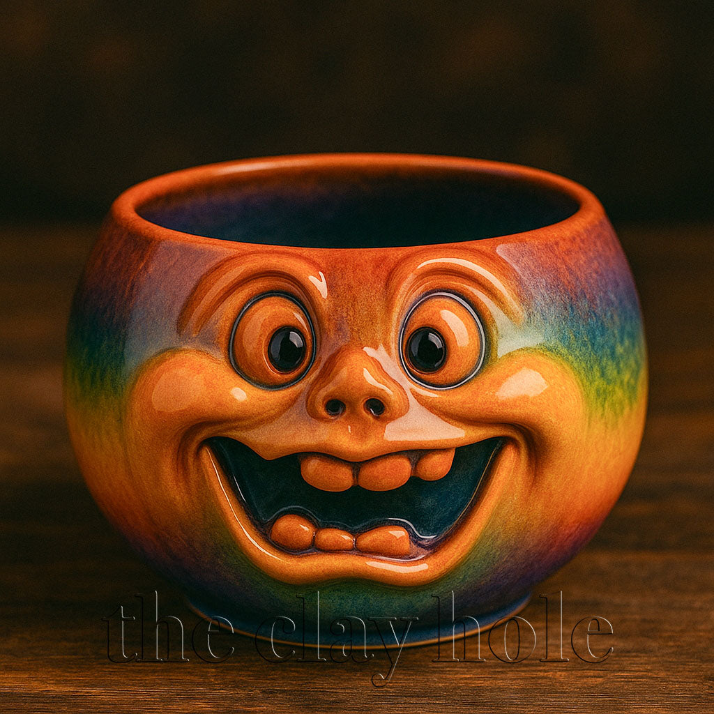 A Jack-o-Lantern Pumpkin Face Bowl made in a pottery and ceramic class