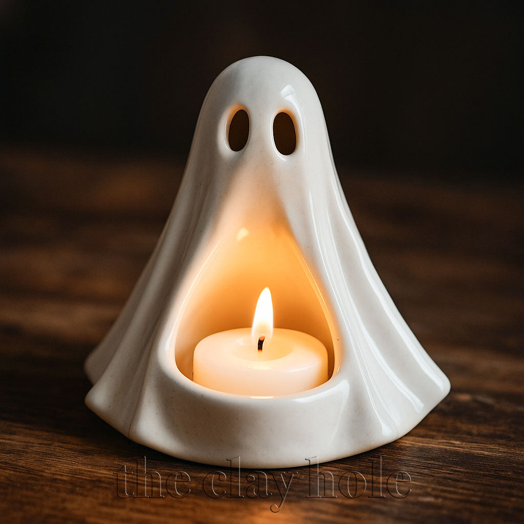 A Halloween Candle Holder made in a pottery and ceramic class