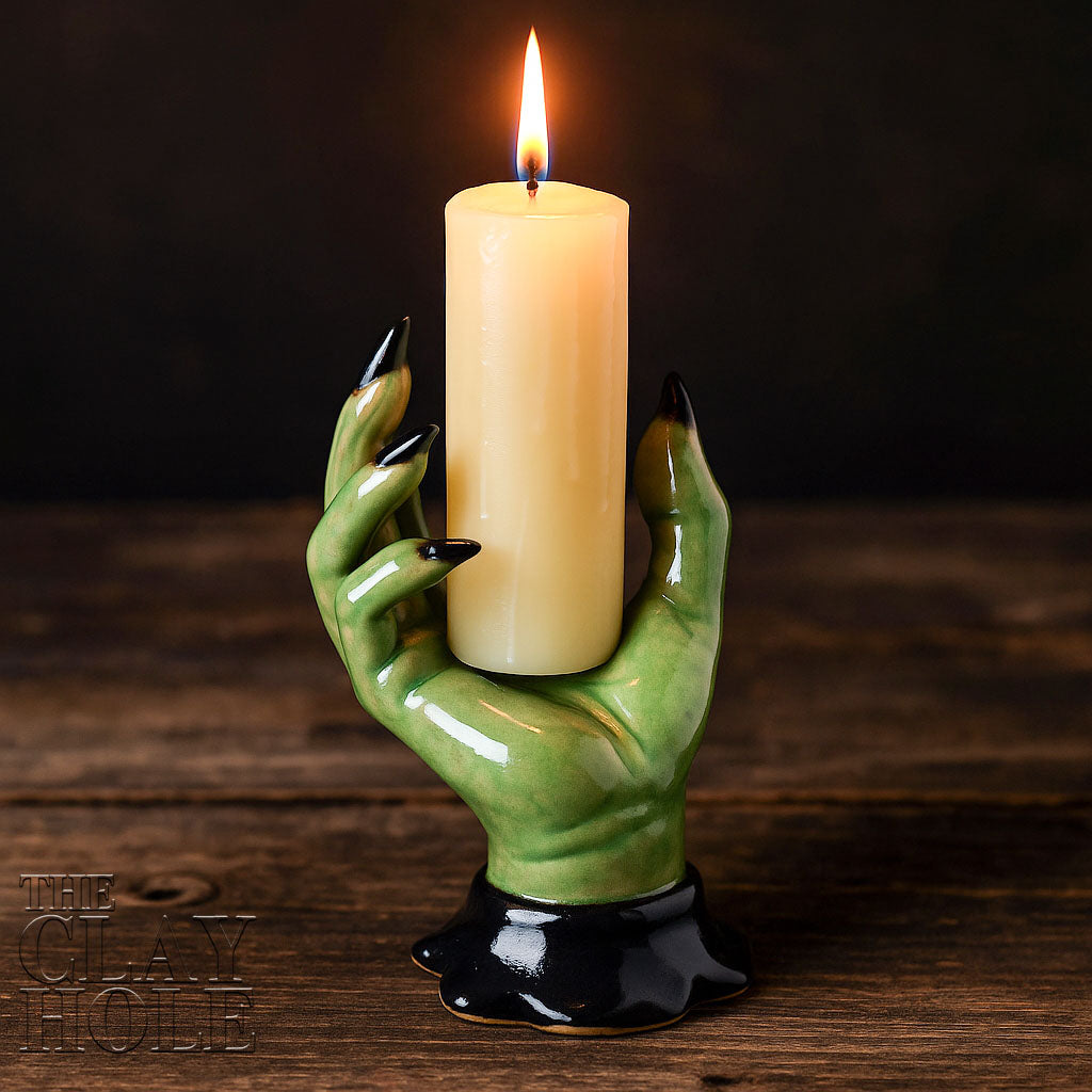 A Halloween Candle Holder made in a pottery and ceramic class
