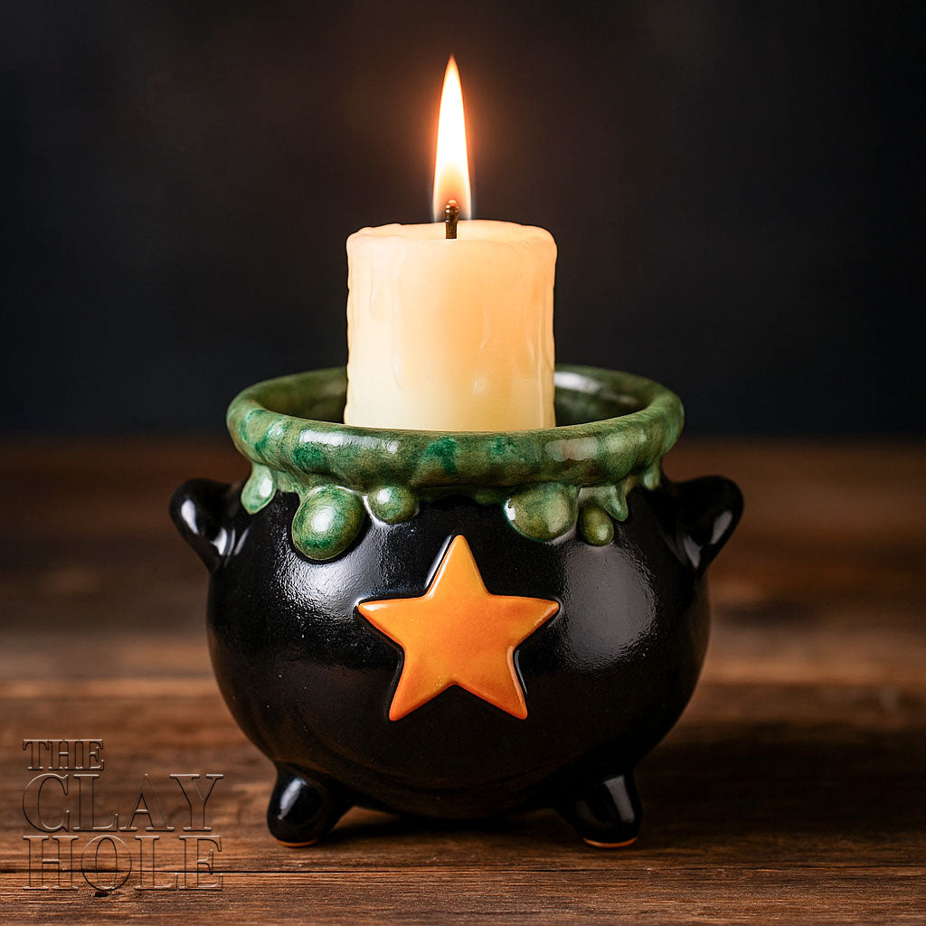 A Halloween Candle Holder made in a pottery and ceramic class
