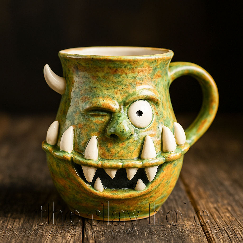 A monster mug made in a pottery and ceramic class