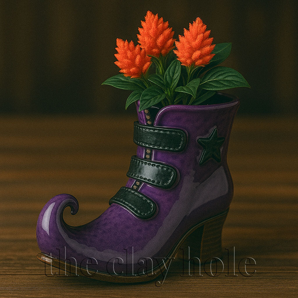 A witch's boot made in a pottery and ceramic class