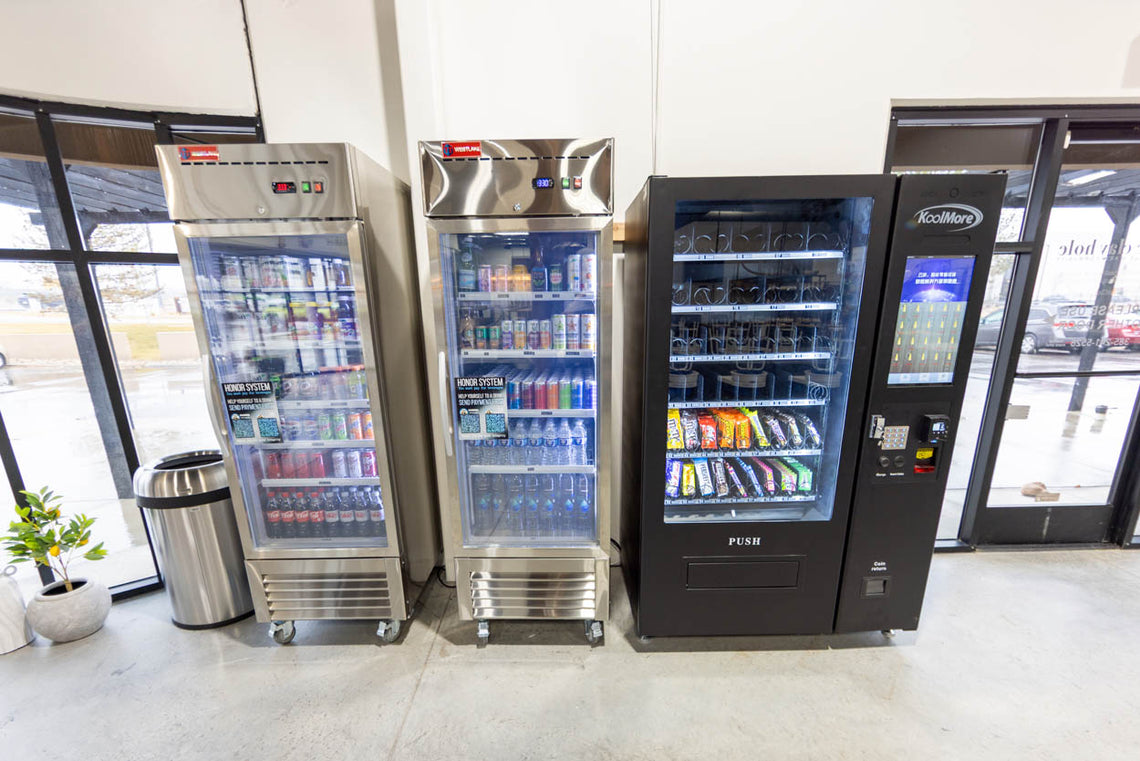 The drinks and snacks area of the studio.