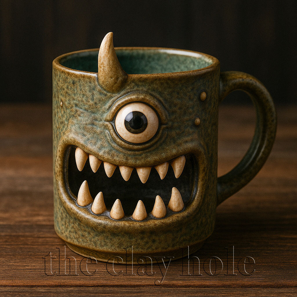 A monster mug made in a pottery and ceramic class