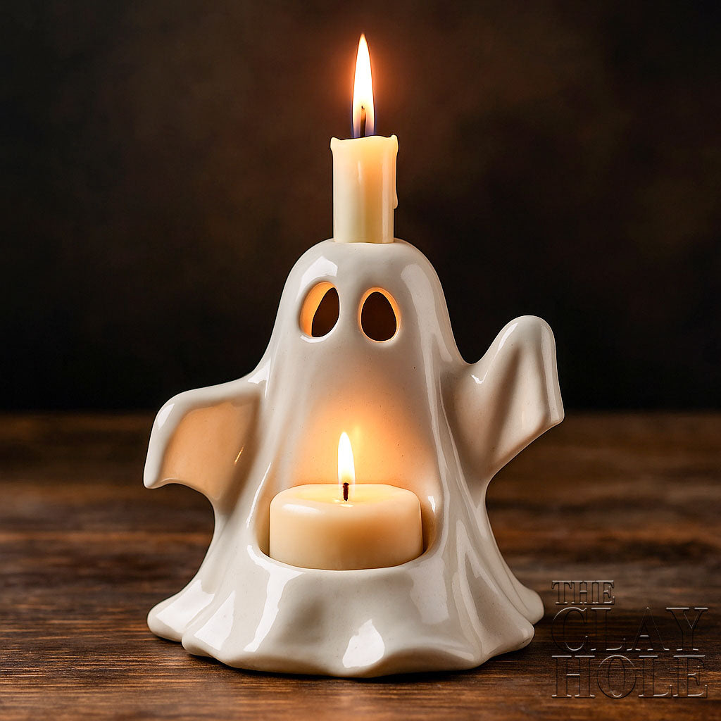 A Halloween Candle Holder made in a pottery and ceramic class