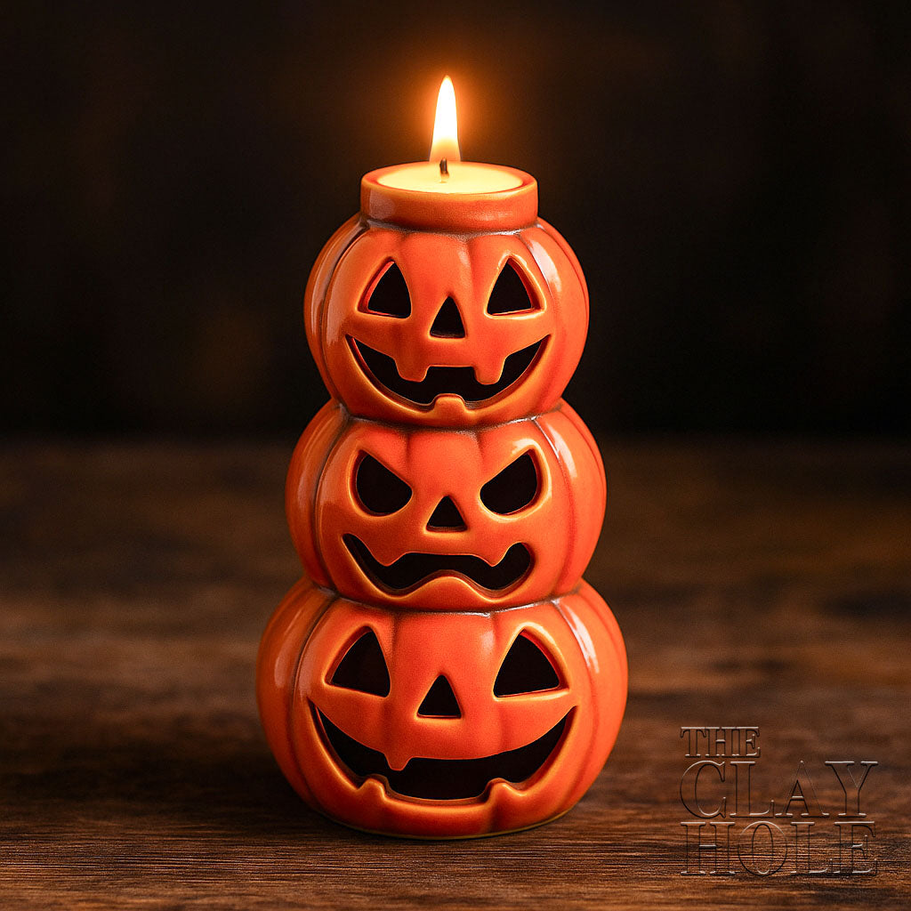 A Halloween Candle Holder made in a pottery and ceramic class