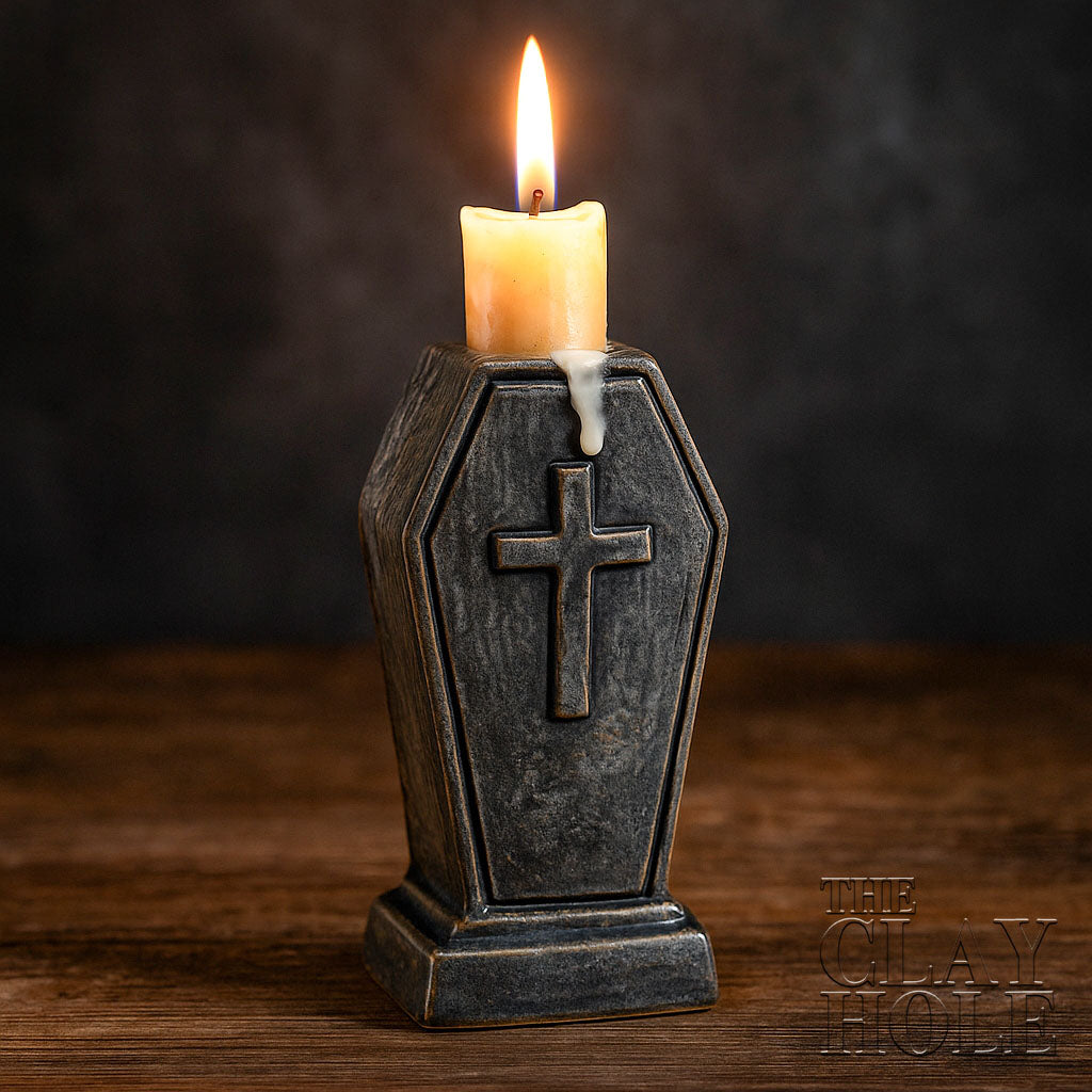 A Halloween Candle Holder made in a pottery and ceramic class