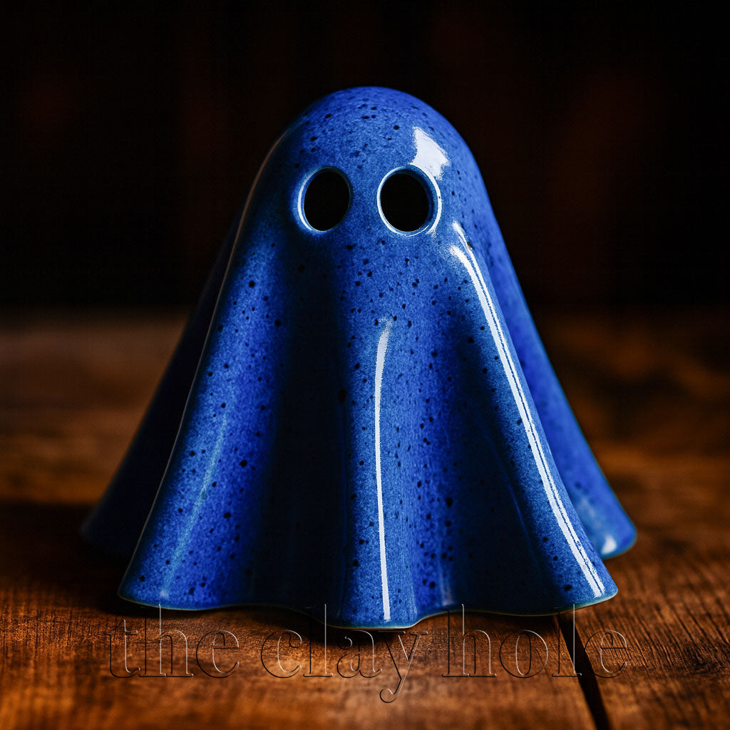 A ceramic ghost made in a pottery and ceramic class