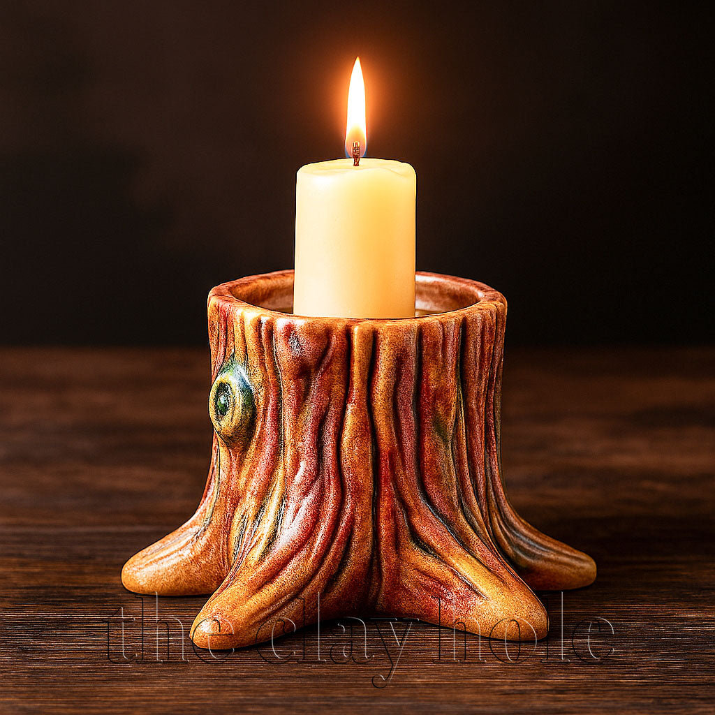 A dead tree stump made in a pottery and ceramic class