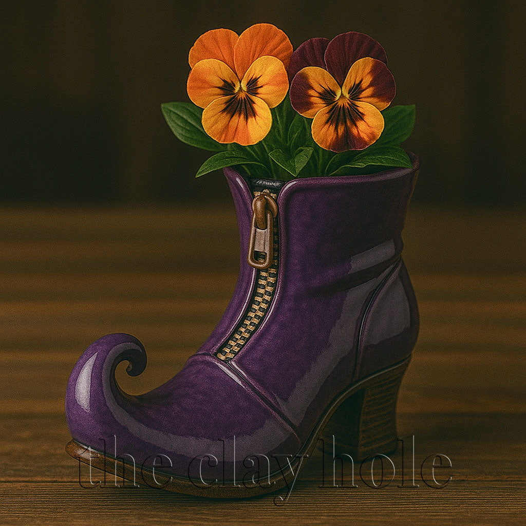 A witch's boot made in a pottery and ceramic class