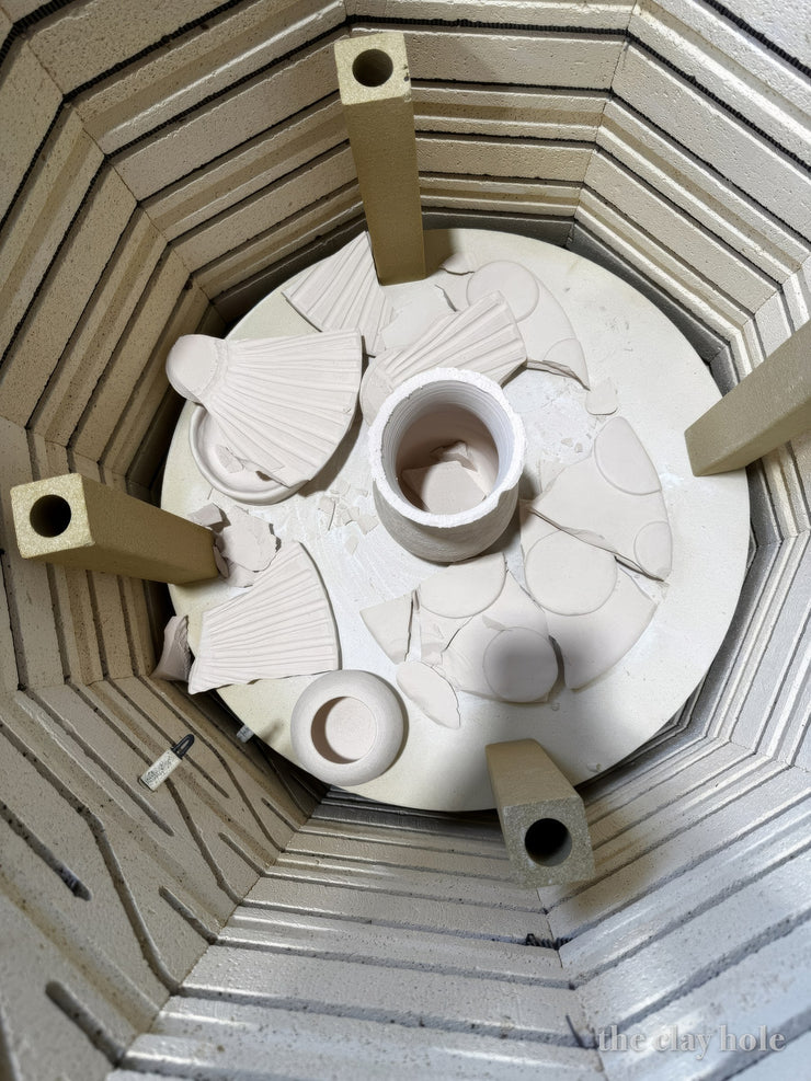 Pieces of a giant clay mushroom sculpture that exploded inside a pottery kiln