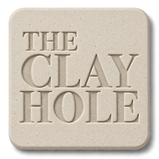 Off-white Laguna Half and Half clay tile, unglazed, stamped with The Clay Hole logo