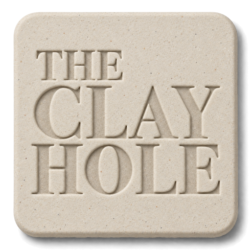 Off-white Laguna Half and Half clay tile, unglazed, stamped with The Clay Hole logo