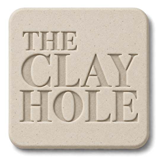 Off-white Laguna Half and Half clay tile, unglazed, stamped with The Clay Hole logo