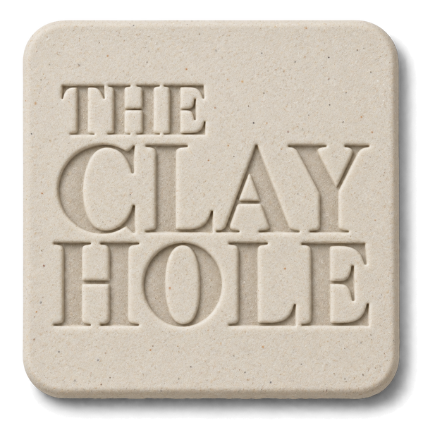 Off-white Laguna Half and Half clay tile, unglazed, stamped with The Clay Hole logo