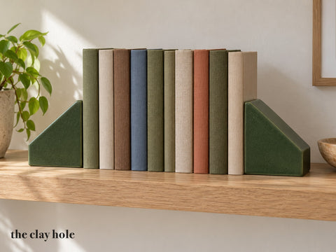 A Hollow Bookends made from The Clay Hole paper template 34: a pair of hollow ramp-shaped bookends, filled with sand after firing