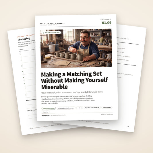 Making a Matching Set Without Making Yourself Miserable printable guide: the cover, with the set log and the one page reference fanned behind it