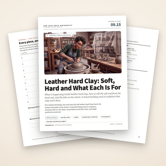 Leather Hard Clay printable guide: the cover, with the piece log and the one page reference fanned behind it