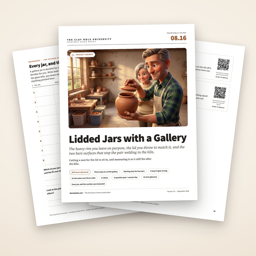 Lidded Jars with a Gallery printable guide: the cover, with the jar log and a page of video cards with scan codes fanned behind it